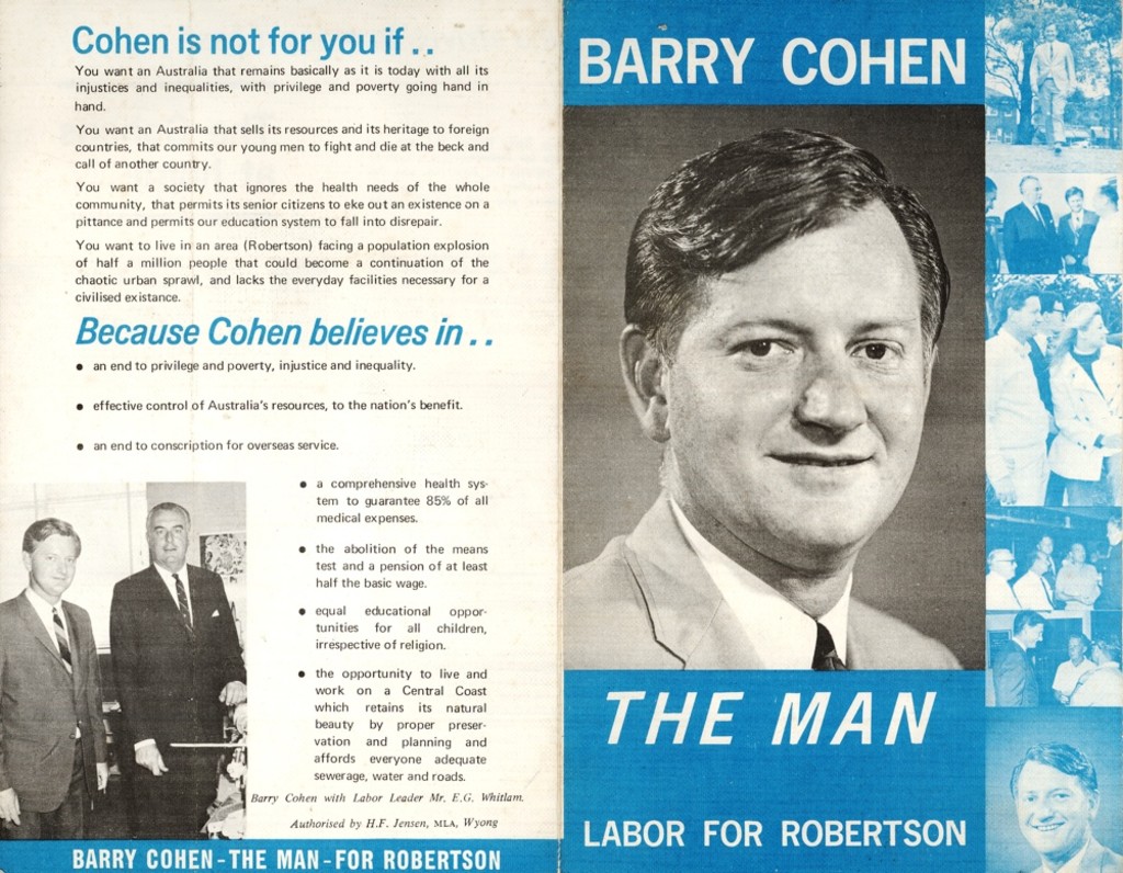 Campaign leaflet for Labor candidate Barry Cohen Campaign leaflet for Labor candidate Barry Cohen